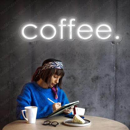 Coffee Neon Sign (32x8'', Remote and Plug included) Cafe Led Light coffee. led light coffee shop decorations wall decor (32x8" - White)
