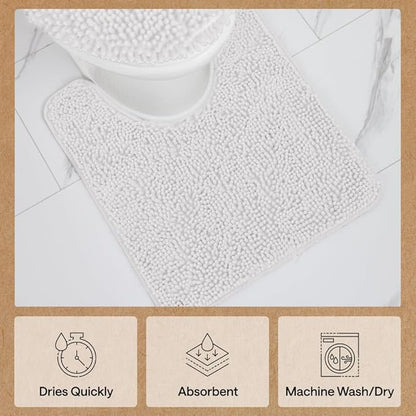 GORILLA GRIP Bathroom Rug Sets, Soft Chenille 2 Piece Area Rugs Set, Toilet Base Mat and 30x20 Carpet, Absorbent Microfiber Washable Mats Dry Quickly, Home Décor and Bath Room Accessories, White