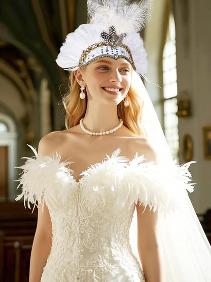 Women's Carnival Feather Headpieces Sequin Headdress for Wedding Masquerade Party Cosplay Feather Headbands