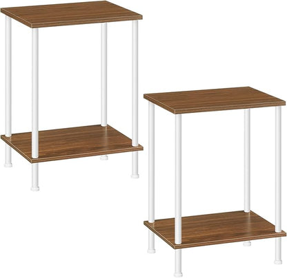 HOOBRO End Tables Set of 2, Small Side Table, Nightstand with 2-Layer Storage Shelves, Sofa Table for Small Spaces, Living Room, Bedroom, Stable Frame, Easy Assembly, Walnut and White WH09BZP201