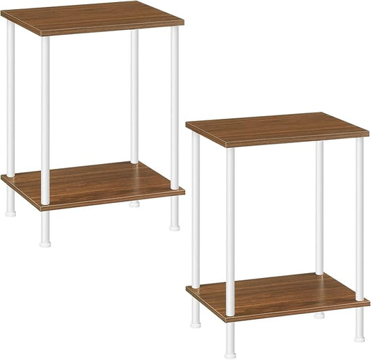HOOBRO End Tables Set of 2, Small Side Table, Nightstand with 2-Layer Storage Shelves, Sofa Table for Small Spaces, Living Room, Bedroom, Stable Frame, Easy Assembly, Walnut and White WH09BZP201