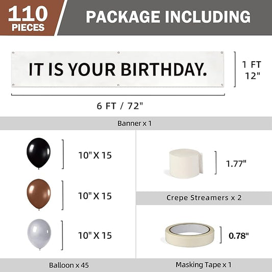 110 PCS It Is Your Birthday Banner Set, The Office Merchandise Banner with Metal Hanging Grommets, Balloons, Plates, Cups, Napkins,Streamer and Tape for Birthday Party Supplies Decorations