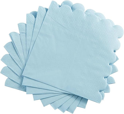 200 Pack Cocktail Napkin 2-Ply Scalloped Edged Dessert Napkins Folded 5 x 5 Inches Disposable Napkins for Dinner Wedding Birthday Party Bridal Anniversary Reception Event (Light Blue)