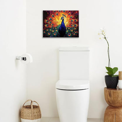 Peacock Wall Art, Elegance Peacock Pictures Wall Decor, Colorful Animal Canvas Prints Painting, Framed Artwork For Bathroom Living Room Office Bedroom Dining Room 24"X16"