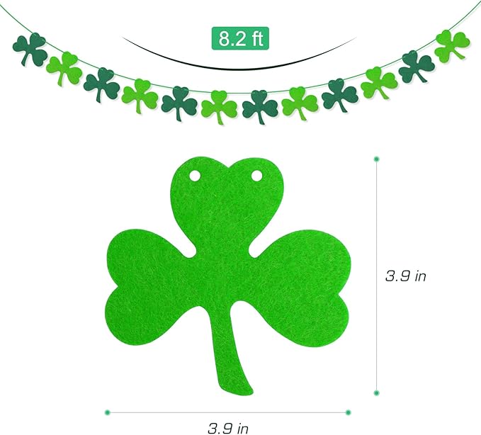 AKEROCK St Patricks Day Garland, Pre-Stung Hanging Felt Shamrock Garland for Wall, Fireplace Mantle Decor - St Patricks Day Decorations for The Home - 6 Saint Patricks Day Banners, 12 Pcs of Each