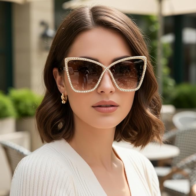 bullabulling Vintage 90s Rimless Rhinestone Sunglasses Fashion Rhombus Crystal diamond Y2K Candy Color Cat Eye Party Glasses