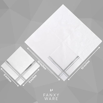 Silver on White Cocktail Napkins - 100 Pack, 5" x 5", 3-Ply Paper - Style Name: Blissful Crossing