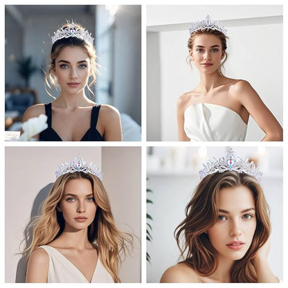 Kamirola Crystal Crowns and Tiaras Headband for Girl or Women Birthday Party Wedding Prom Bridal Christmas Valentine Silver AB2