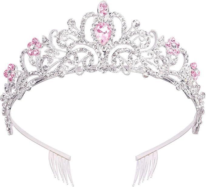 COCIDE Silver Tiara Crowns Crystal Headband Princess Rhinestone Crown with Combs Bride Headbands Bridal Wedding Prom Birthday Party Pink Hair Accessories Jewelry for Women and Girls