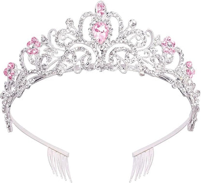 COCIDE Silver Tiara Crowns Crystal Headband Princess Rhinestone Crown with Combs Bride Headbands Bridal Wedding Prom Birthday Party Pink Hair Accessories Jewelry for Women and Girls