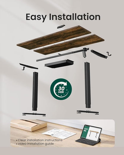 FEZIBO Electric Standing Desk with Drawers, 55 x 28 Inch Height Adjustable Desk with 3 Memory Presets, Sit Stand Up Desks for Home Office, Vintage Brown