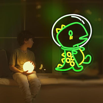 Dinosaur Neon Sign, JGHTURIE Animal Led Neon Signs for Wall Decor Astronaut Dinosaur Green Light Up Sign Game Room Kids Boys Bar Signs for Man Cave Decor USB Powered