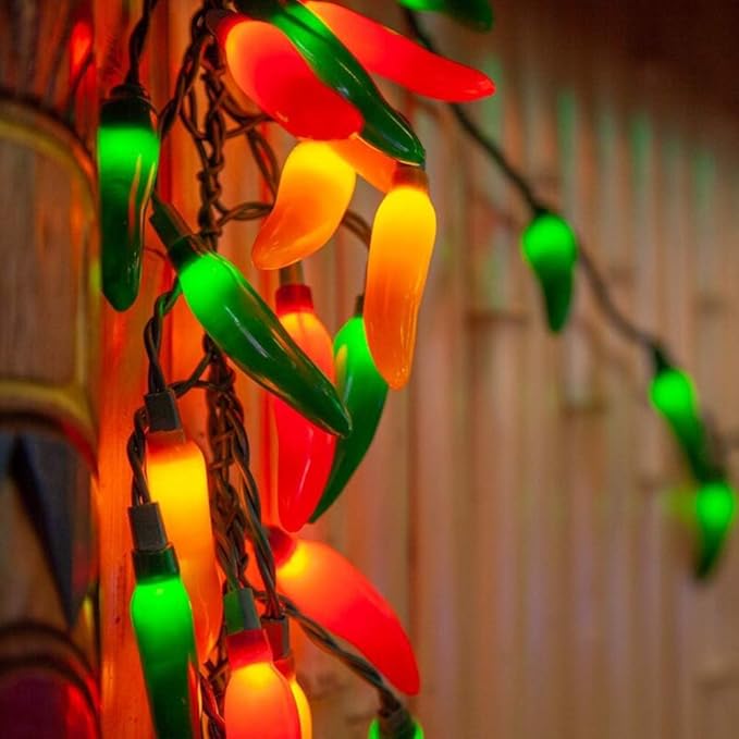 Christmas Chili Pepper Lights Multicolor, 13.6FT Chili Lights with 35 Red Green Yellow Chili Pepper Bulbs for Outdoor Indoor Kitchen Garden Patio Christmas Mexican Party Decor