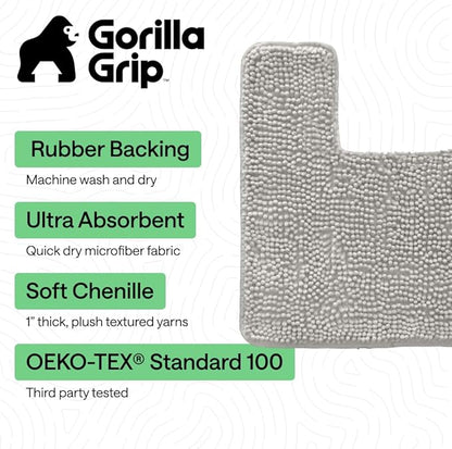 GORILLA GRIP Bathroom Rug Sets, Soft Chenille 2 Piece Area Rugs Set, Toilet Base Mat and 30x20 Carpet, Absorbent Microfiber Washable Mats Dry Quickly, Home Décor and Bath Room Accessories, Light Gray