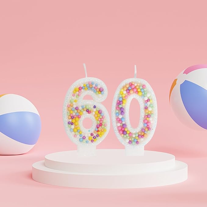 60th Birthday Candle for Cake, Colorful Macaron Numeral Candles for Women/Girl, Theme Birthday Party Cake Decorations, Cake Topper for Birthday Party Supplies (Number 60)