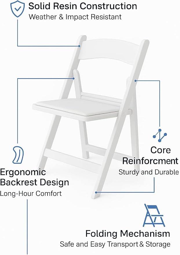 BTEXPERT Resin Folding Chair Vinyl Padded Seat Indoor Outdoor Lightweight Set for Home Event Party Picnic Kitchen Dining Church School Weddings Set of 2