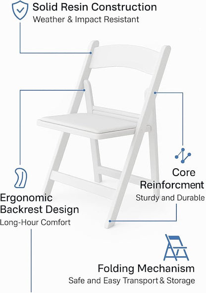 BTEXPERT Resin Folding Chair Vinyl Padded Seat Indoor Outdoor Lightweight Set for Home Event Party Picnic Kitchen Dining Church School Weddings Set of 2