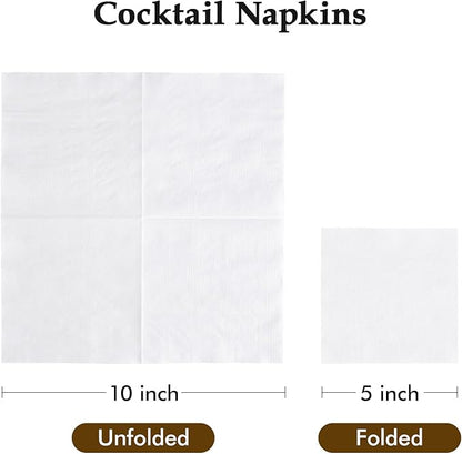 Vplus 500 Pack Cocktail Napkins Paper, 3-Ply Beverage Napkins, Disposable White Square Napkins, Perfect for Restaurant, Event, Bar, Wedding, Baby Shower and Daily Use