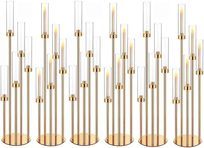 35in 6 Set Gold Candelabra Candle Centerpieces for Tables Candlesticks Holder Wedding Centerpieces Table Decorations Fit 0.9" LED Candle