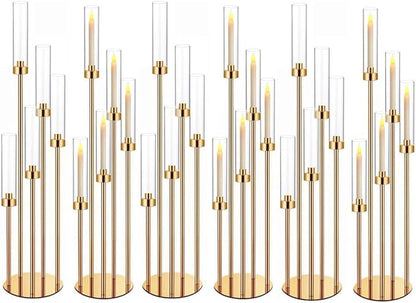 35in 6 Set Gold Candelabra Candle Centerpieces for Tables Candlesticks Holder Wedding Centerpieces Table Decorations Fit 0.9" LED Candle