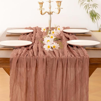 Socomi 6pcs Dusty Rose Fall Thanksgiving Cheesecloth Table Runner Boho Rustic Gauze 120 inch 10FT Cheese Cloth Runner for Wedding Party Baby Shower Birthday Home Decor Holiday Decorations