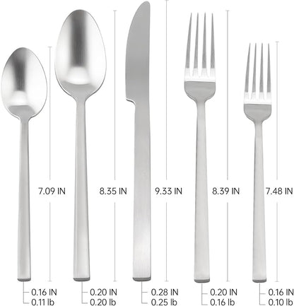 Stainless Steel Flatware Set Hand Forged 18/10 Silverware Set Cutlery Set Silver Cuboid Handle Matte Finished 20 Pieces Service for 4