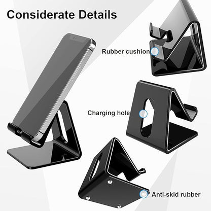Crpich Acrylic Phone Stand, Ergonomic Design for Apple iPhone and Samsung Galaxy, Compatible with 4-8 Inch Screens, Black