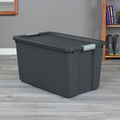 Sterilite 4 Pack 34 Gallon Latch Tote, Stackable Plastic Storage Bin Container, Gray/Green