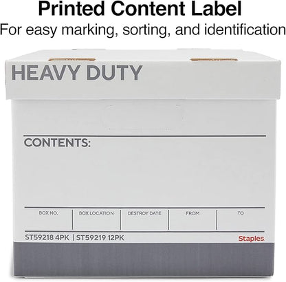 Staples Storage & Filing Box, Heavy-Duty with Handles & Removable Lid, Letter & Legal Size Documents, Stackable, 12-Pack, White/Gray