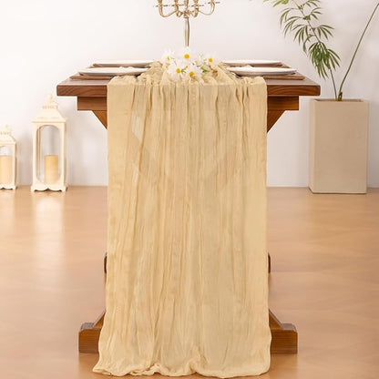 Socomi Gold Champagne Cheesecloth Table Runner Fall Thanksgiving Boho Rustic Gauze 120 inch 10FT Cheese Cloth Runner for Wedding Party Baby Shower Birthday Home Decor Holiday Decorations