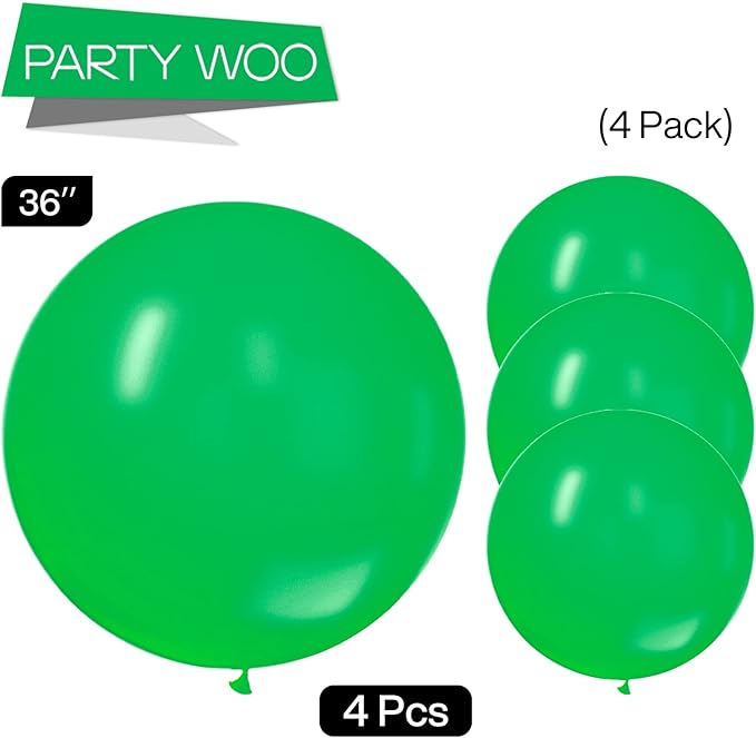 PartyWoo Green Balloons 4pcs 36 Inch Green Latex Helium Balloons for Birthday Baby Shower Graduation Engagement Wedding Dinosaur Jungle Golf Football Baseball Theme Party Decorations Green-Y24