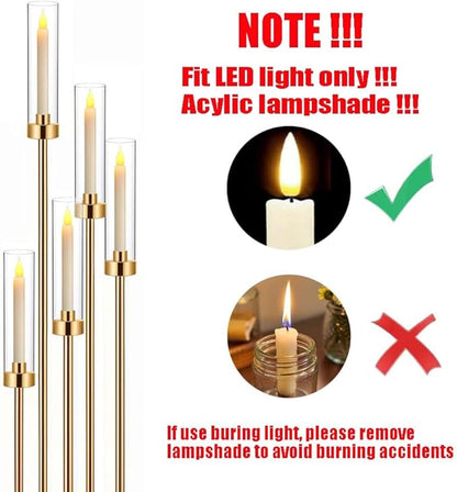 42.5in Gold Candelabra Centerpieces for Tables Candlestick Holders Decor Wedding Centerpiece Table Decorations 5 arm Candle Holder Set of 8 Acrylic lampshade Fit 0.9" LED Candle