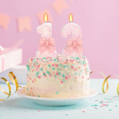 Pink Number 12 Birthday Candle, 3" Tall, Modern Bow Style, Non-Toxic, Eco-Friendly, Unscented