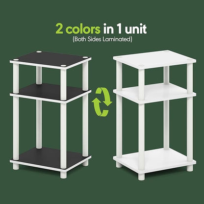 Furinno Turn-N-Tube Side Table, 3-Tier End Table with Open Shelf, Toolless Assembly Night Stand, Bedside Table, for Living Room, Bedroom, White Espresso