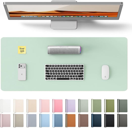 YSAGi Leather Desk Protector, Office Mat, Large Mouse Mat, Non-Slip PU Leather Blotter, Laptop Pad, Waterproof Writing Pad for Office and Home (Pale Green, 23.6" x 13.8")