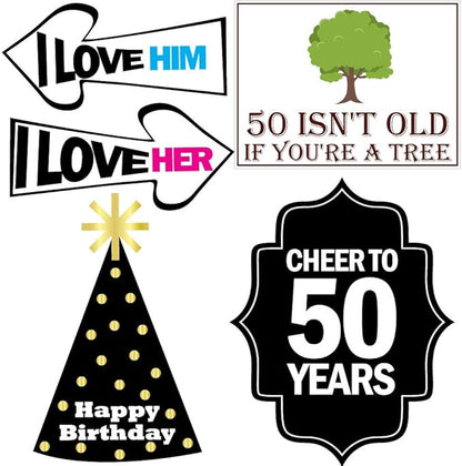 50th Birthday Photo Booth Party Props - 40 Pieces - Funny 50th Birthday Party Supplies, Decorations and Favors