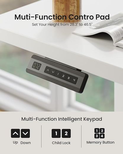 FEZIBO L Shaped Electric Corner Standing Desk, 55×32 inch Home Office & Computer Height Adjustable Table with 4 Memory Height Settings, Ergonomic Sit and Stand Desk with Splice Board, White Top