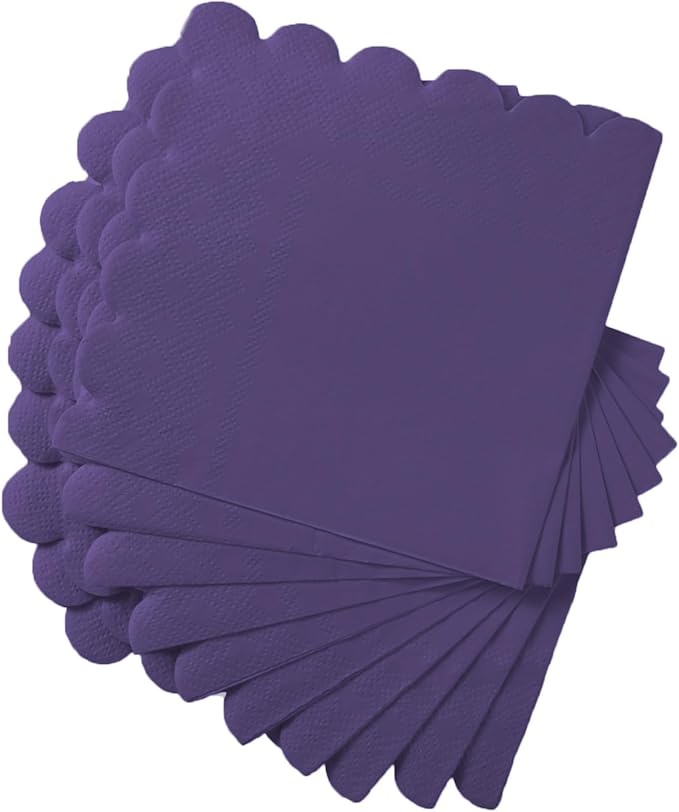 200 Pack Cocktail Napkin 2-Ply Scalloped Edged Dessert Napkins Folded 5 x 5 Inches Disposable Napkins for Dinner Wedding Birthday Party Bridal Anniversary Reception Event (Dark Purple)