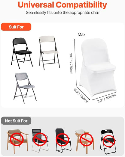 VEVOR 30 PCS White Folding Chair Covers - Ideal for Weddings, Parties, Dining, and Banquets - Universal, Washable Slipcovers for Folding Chairs - Elegant Event Décor