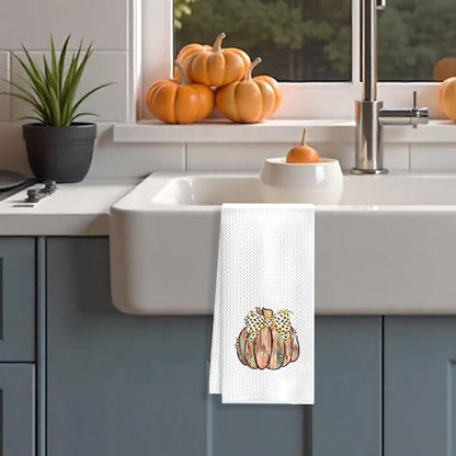 Glitter Pumpkin Fall Kitchen Towels, Coquette Bow Pumpkin Dish Tea Towels for Kitchen Decor, Preppy Girly Autumn Thanksgiving Decorative Hand Towel for Bathroom, 16x24 Inches