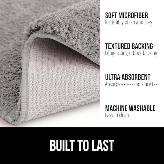 GORILLA GRIP Bathroom Rugs, 30x20, Ultra Soft Absorbent Mat, Thick Plush Bath Rug, Machine Washable, Microfiber Quick Dry, Mats for Shower, Bathtub and Floor, Home Decor Accessories, Light Gray