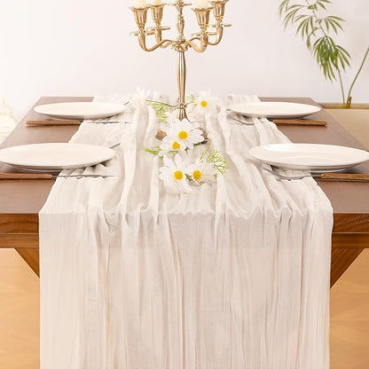 Socomi 15pcs Ivory White Cheesecloth Table Runner Fall Thanksgiving Boho Rustic Gauze 120 inch 10FT Cheese Cloth Runner for Wedding Party Baby Shower Birthday Home Decor Holiday Decorations
