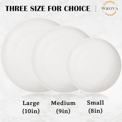 Wrova Wheat Straw Plates - 8 Inch Unbreakable Dinner Plates Set of 8 - Dishwasher & Microwave Safe Plastic Plates Reusable for Kitchen,R.V. (White)