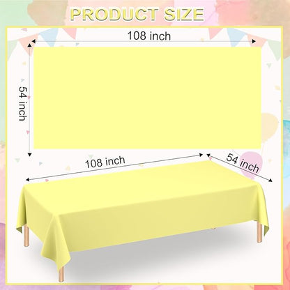 WNINK 2 Pack Light Yellow Rectangular Plastic Tablecloths, Yellow Disposable Table Covers 54" x 108" for Birthday, Bridal Shower, Engagement Wedding, Picnic Parties and 8 ft Table Use