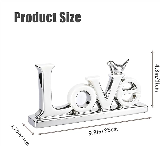 Love Sign Decoration,White and Gold Love Signs for Home Decor Statue,Modern Bird Sculpture Personalized Love Decor,Gold Style Figurine Decorative Ornaments for Living Room,Bedroom,Desktop (silver)