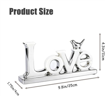 Love Sign Decoration,White and Gold Love Signs for Home Decor Statue,Modern Bird Sculpture Personalized Love Decor,Gold Style Figurine Decorative Ornaments for Living Room,Bedroom,Desktop (silver)