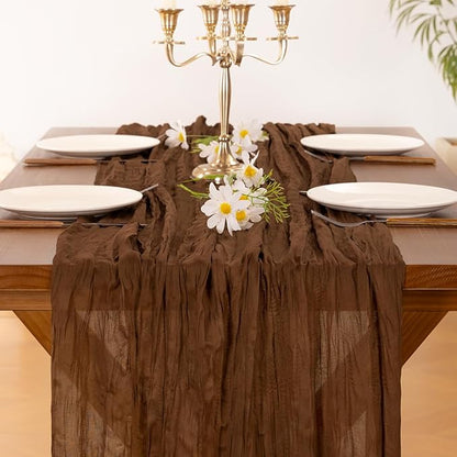 Socomi 6pcs Brown Coffee Fall Thanksgiving Cheesecloth Table Runner Boho Rustic Gauze 120 inch 10FT Cheese Cloth Runner for Wedding Party Baby Shower Birthday Home Decor Holiday Decorations