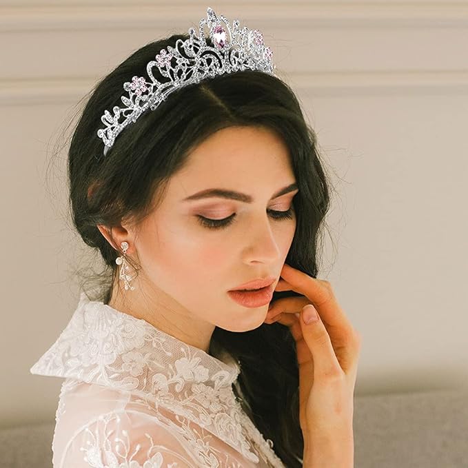 COCIDE Silver Tiara Crowns Crystal Headband Princess Rhinestone Crown with Combs Bride Headbands Bridal Wedding Prom Birthday Party Pink Hair Accessories Jewelry for Women and Girls