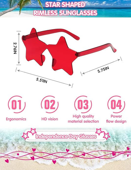 9 Pack Star Sunglasses, Colorful Rimless Star Shaped Glasses, Unisex Party Favors Supplies for Beach, Pool, Outdoors