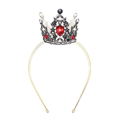 VELSCRUN Black Red Crystal Tiara Headband, Crowns for Women, Princess Girls Tiaras, Royal Queen Crown Princess Quinceanera Headpieces for Birthday Prom Bride Wedding Pageant Party Hair Band